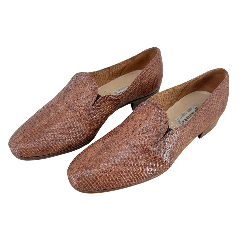 Gravati Mens size 8 interwoven Leather Loafers Brown Italy Slip On Dress Shoes